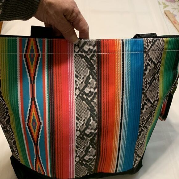 Ngil multi color zipper top closure tote with coin bag & keychain.  Used once - Picture 2 of 7